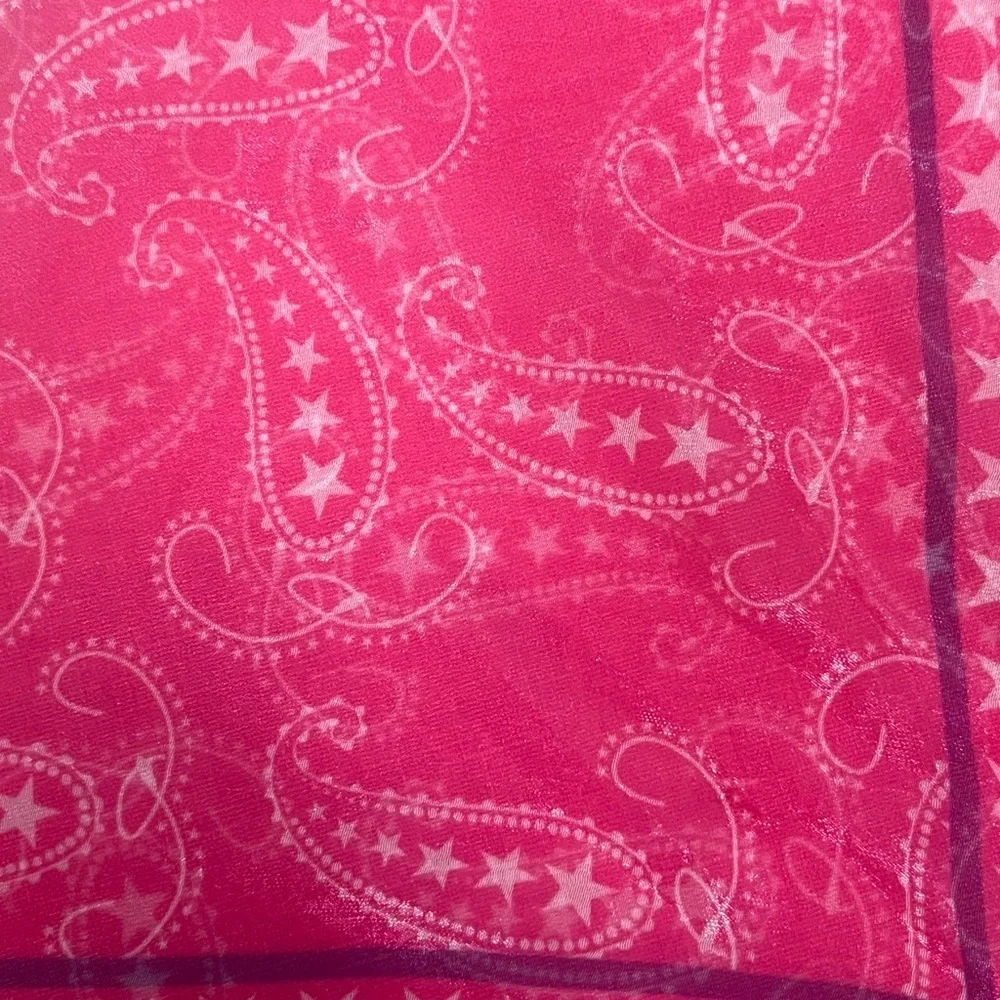 Bright Pink White Paisley Nylon Scarf Bandana Neckerchief